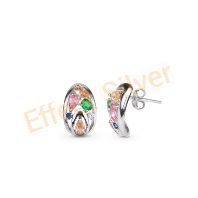 Елегантни сребърни обеци с разноцветни цирконий